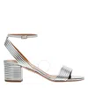Aquazzura Sundance 50mm Metallic Leather Block-heel Sandals In Silver Tone