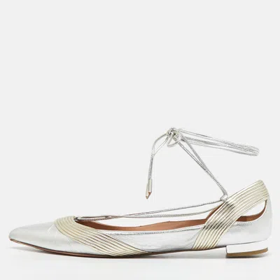 Aquazzura Silver/gold Leather Ankle Wrap Ballet Flats