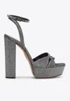 Aquazzura Sinner 140 Platform Sandals In Metallic Leather In Silver