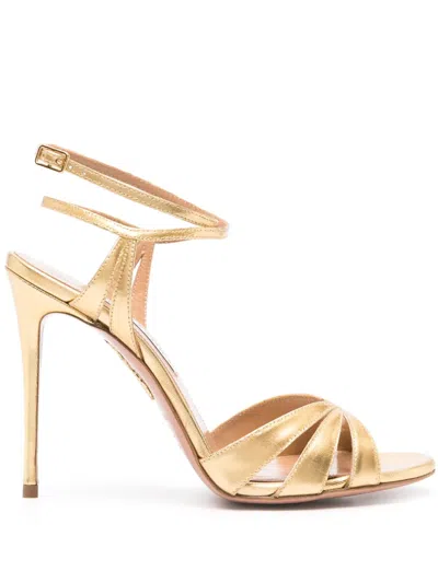 Aquazzura Siren 105mm Leather Sandals In Gold