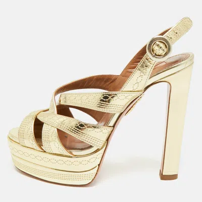 Pre-owned Aquazzura Size 35.5 Gold Leather Platform Slingback Sandals