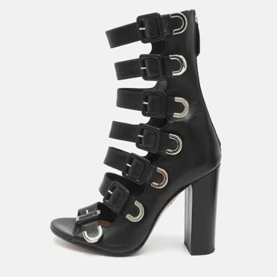 Pre-owned Aquazzura Size 36 Black Leather Strappy Mid Calf Boots