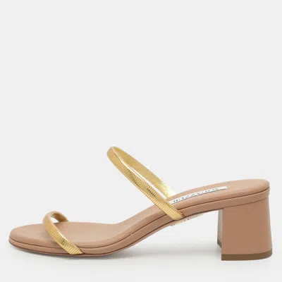 Pre-owned Aquazzura Size 36.5 Gold Strap Leather Slide Sandals