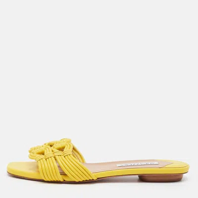 Pre-owned Aquazzura Size 38 Yellow Leather Flat Slides