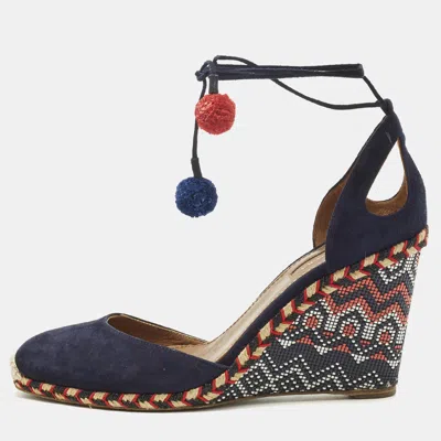 Pre-owned Aquazzura Size 39 Navy Blue Suede Wedge Pumps