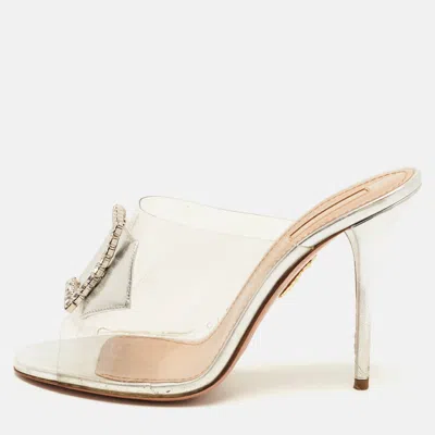 Pre-owned Aquazzura Size 39 Transparent Pvc Crystal Embellished Slide Sandals