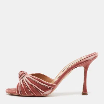 Pre-owned Aquazzura Size 42 Pink Velvet Knot Detail Slide Sandals