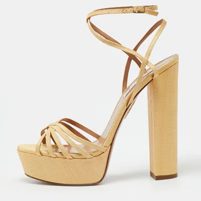 Pre-owned Aquazzura Size 42 Yellow Straw Platform Ankle Strap Sandals