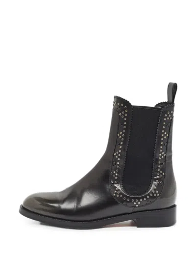 Pre-owned Aquazzura Skye Studded Combat Boots In Black