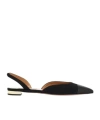 Aquazzura Milanese Leather-trimmed Grosgrain Slingback Flats In Black