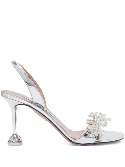 AQUAZZURA 85MM CRYSTAL-EMBELLISHED SLINGBACK SANDALS - WOMEN'S - RUBBER/PATENT CALF LEATHER/CALF LEATHER/CRYST