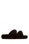 Aquazzura Shearling Twist Open Toe Slippers In Brown
