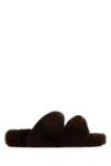 Aquazzura Shearling Twist Open Toe Slippers In Brown