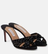 Aquazzura Slow Kisses 75 Crystal-embellished Knotted Silk-satin And Chiffon Mules In Black