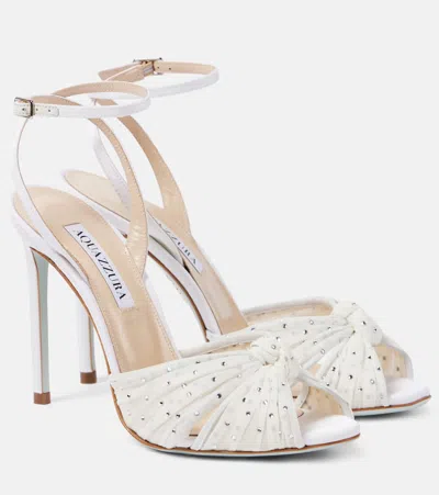 Aquazzura Slow Kisses Embellished Leather Sandals In White
