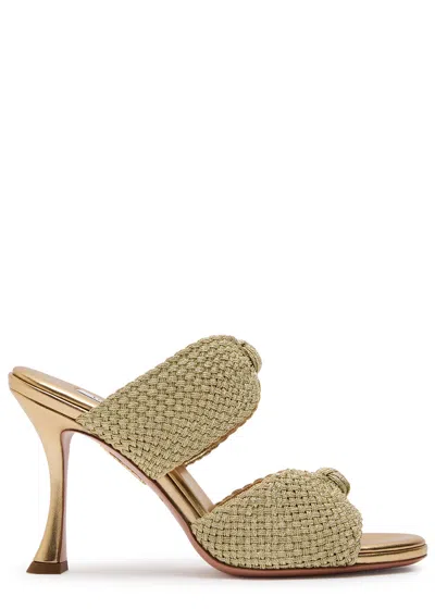 Aquazzura Smile 95 Metallic Leather Mules In Gold