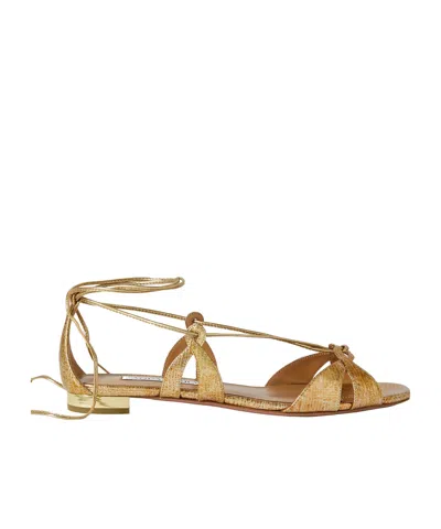 Aquazzura Snakeeffect Leather Sandals In Nude