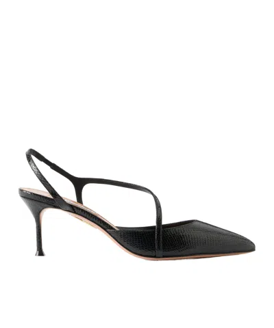 Aquazzura Snake-effect Leather Slingback Pumps In Black