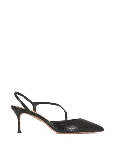 Aquazzura Dynasty 65 Snake-effect Leather Slingback Pumps In Metallic