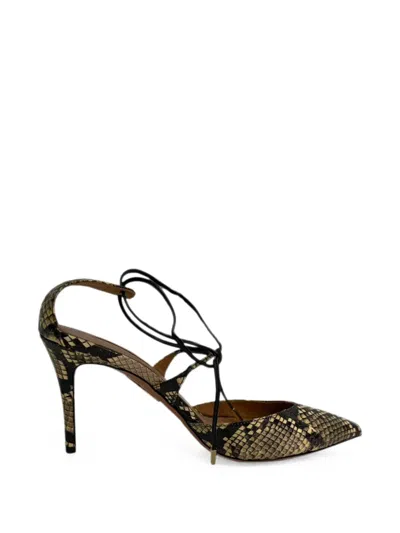 Pre-owned Aquazzura Snakeskin-effect Self-tie Pumps In Black