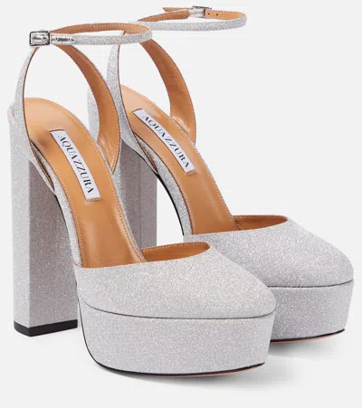 Aquazzura So High Glitter Platform Pumps In Silver