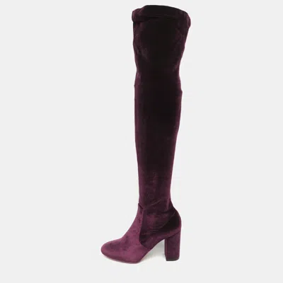 Pre-owned Aquazzura So Me Size 41 Purple Velvet Over The Knee Boots