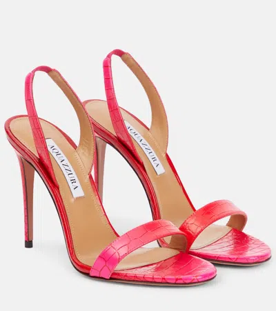 Aquazzura So Nude 105 Croc-effect Leather Sandals In Pink Degradé