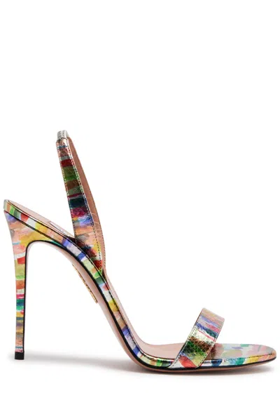 Aquazzura So Nude 105 Printed Snake-effect Leather Slingback Sandals In Multi