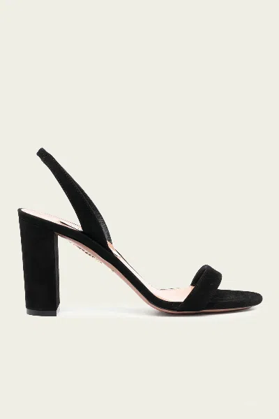 AQUAZZURA SO NUDE BLOCK SUEDE SANDAL 85 IN BLACK