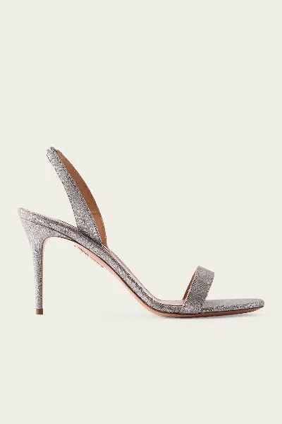 Aquazzura So Nude 85 Metallic Textured-leather Slingback Sandals In Gray