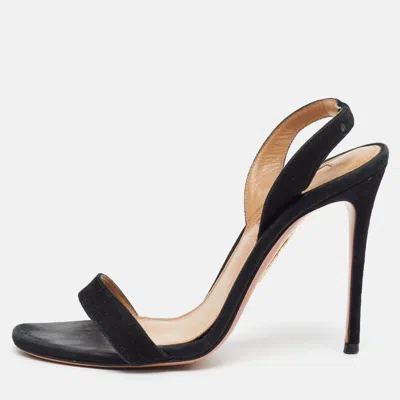 Pre-owned Aquazzura So Nude Size 35 Black Suede Slingback Sandals