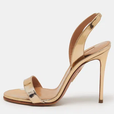 Pre-owned Aquazzura So Nude Size 35 Gold Leather Slingback Sandals
