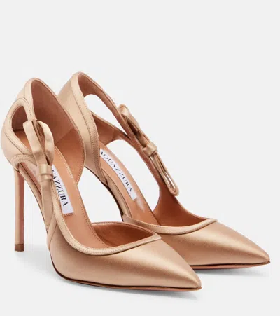 Aquazzura Soave 105 Bow-detail Satin Pumps In Animal Print
