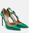 Aquazzura Soave Crystal 105 Bow-detail Satin Pumps In Green