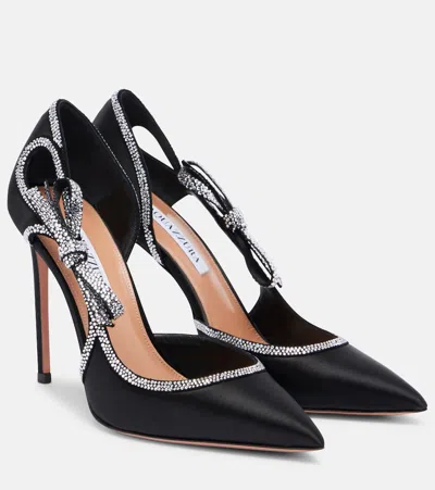 Aquazzura Soave Crystal 105 Embellished Satin Pumps In Black