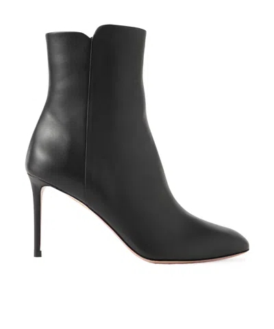 Aquazzura Solid Color Leather Ankle Boots In Black