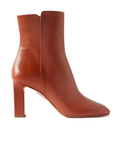 Aquazzura Solid Color Leather Ankle Boots In Brown