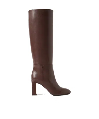 Aquazzura Solid Color Leather Knee Boots In Red