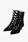 Aquazzura Solid Color Romance Cut-out Booties With Zip Closure Heel 5c In Black