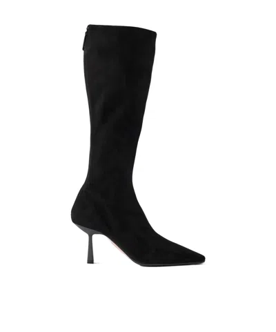 Aquazzura Solid Color Suede Knee-boots In Black