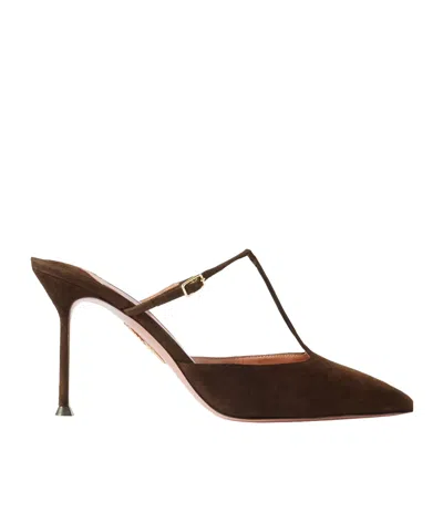 Aquazzura Solid Color Suede Mules In Black