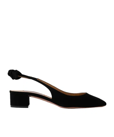 Aquazzura Solid Color Suede Slingback Pumps In Black