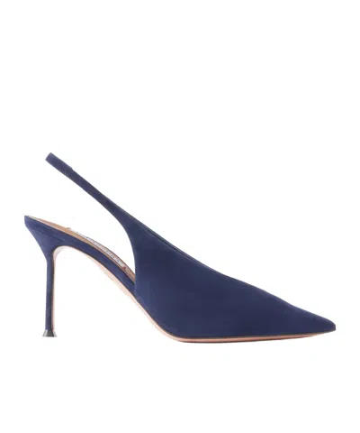 Aquazzura Solid-color Suede Slingback Pumps In Blue