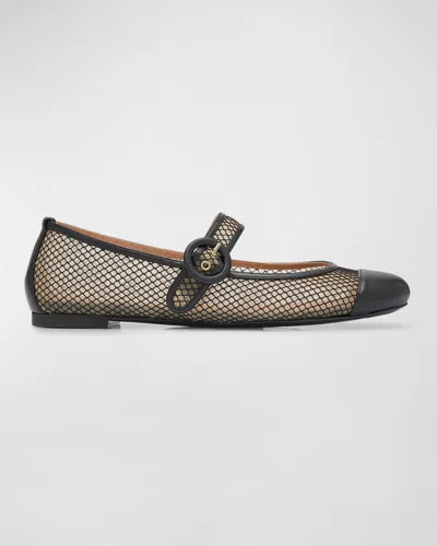 Aquazzura Mary-jane-ballerinas Solstice Aus Mesh Und Leder In Schwarz