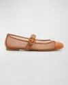 Aquazzura Solstice Net Mesh Mary Jane Ballerina Flats In Tobacco
