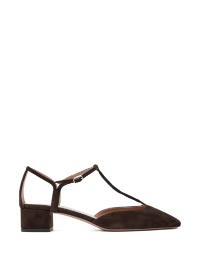 Aquazzura Sorbonne T-strap Block-heel Pumps In Brown