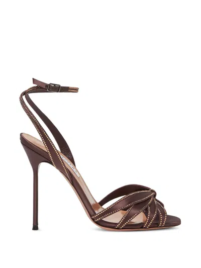 Aquazzura Soulmate Crystal-embellished Heeled Sandals In Brown
