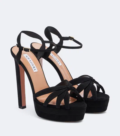 Aquazzura Soulmate Suede Platform Sandals In Black