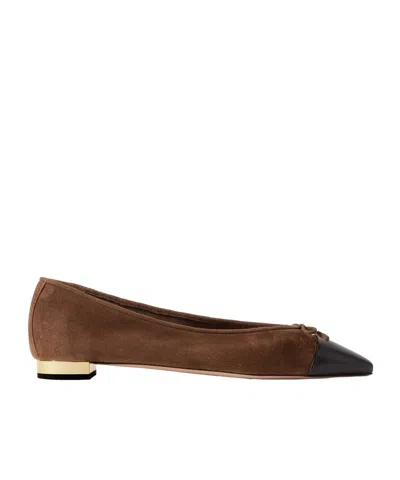Aquazzura Gioia Bow-detailed Leather-trimmed Suede Ballet Flats In Black