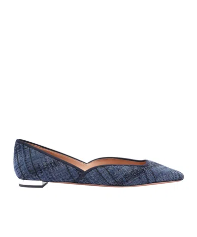 Aquazzura Check Motif Pointed Toe Ballet Flats In Blue